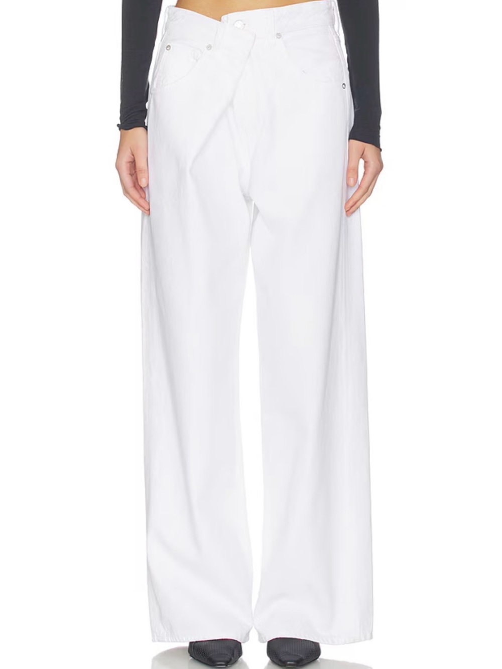 $470 AGOLDE Vana Folded High-Rise Wide Leg Jeans in White Milkshake US29